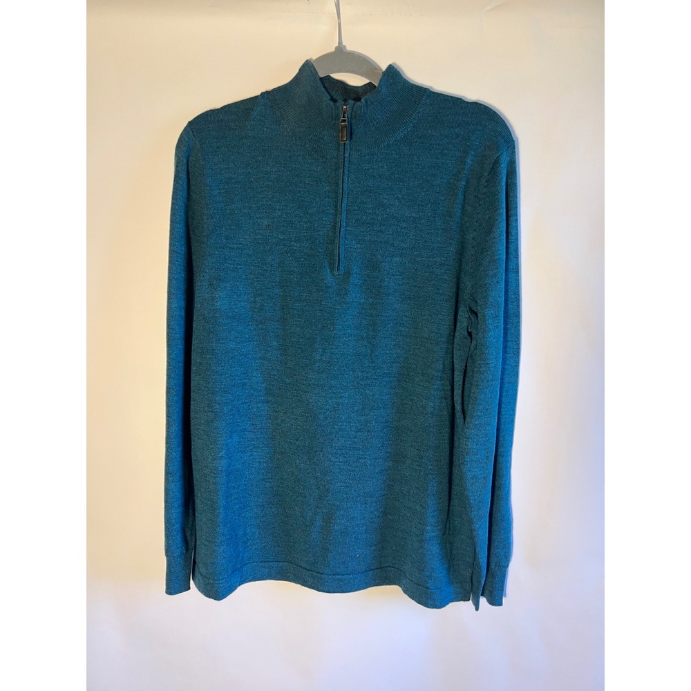 Jos. A. Bank Traveler Mens Medium Teal Preppy Merino Wool Quarter Zip Sweater